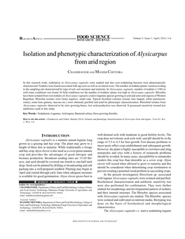 Isolation and Phenotypic Characterization Ofalysicarpus From