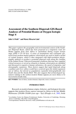 Assessment of the Southern Dispersal: GIS-Based Analyses of Potential Routes at Oxygen Isotopic Stage 4