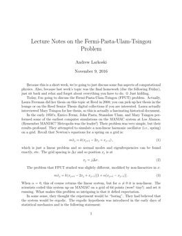 Lecture Notes on the Fermi-Pasta-Ulam-Tsingou Problem