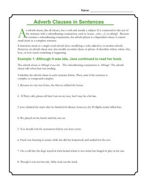 Adverb Clauses in Sentences | Grammar Worksheets