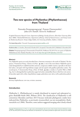 Two New Species of Phyllanthus (Phyllanthaceae) from Thailand