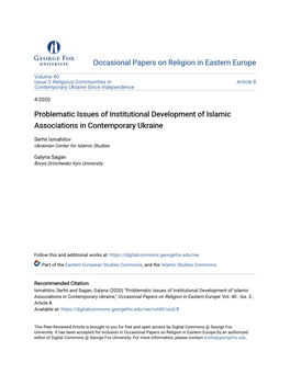 Problematic Issues of Institutional Development of Islamic Associations in Contemporary Ukraine