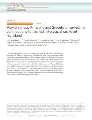 Asynchronous Antarctic and Greenland Ice-Volume Contributions to the Last Interglacial Sea-Level Highstand