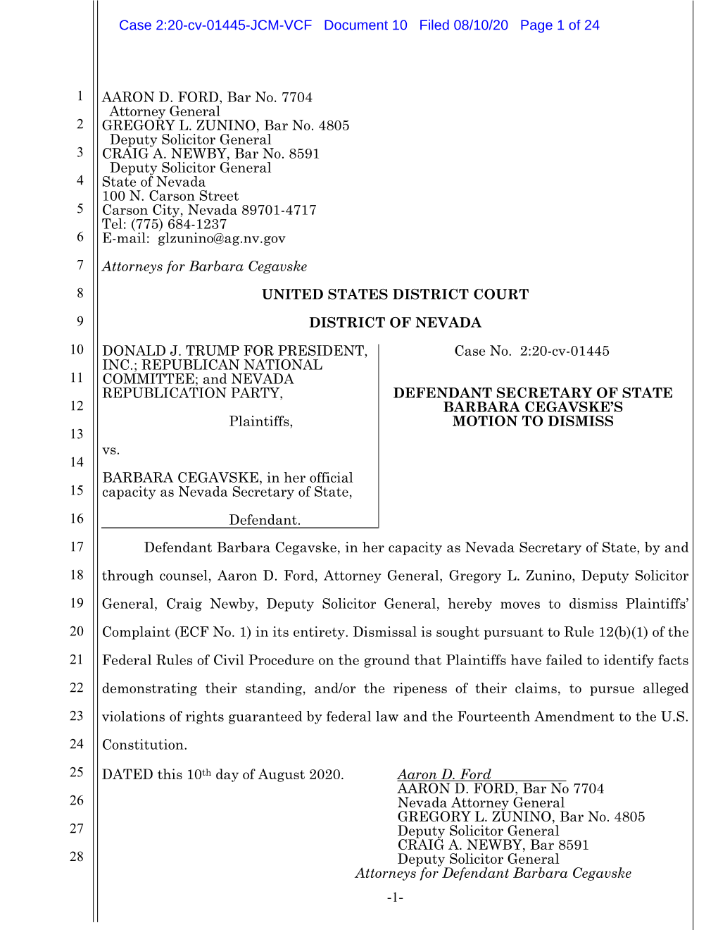 Case 2:20-Cv-01445-JCM-VCF Document 10 Filed 08/10/20 Page 1 of 24