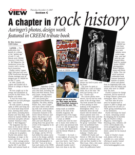 A Chapter in Rock History Auringer’S Photos, Design Work Featured in CREEM Tribute Book
