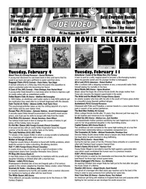 Joe's February Movie Releases