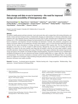 Data Storage and Data Re-Use in Taxonomy—The Need for Improved Storage and Accessibility of Heterogeneous Data