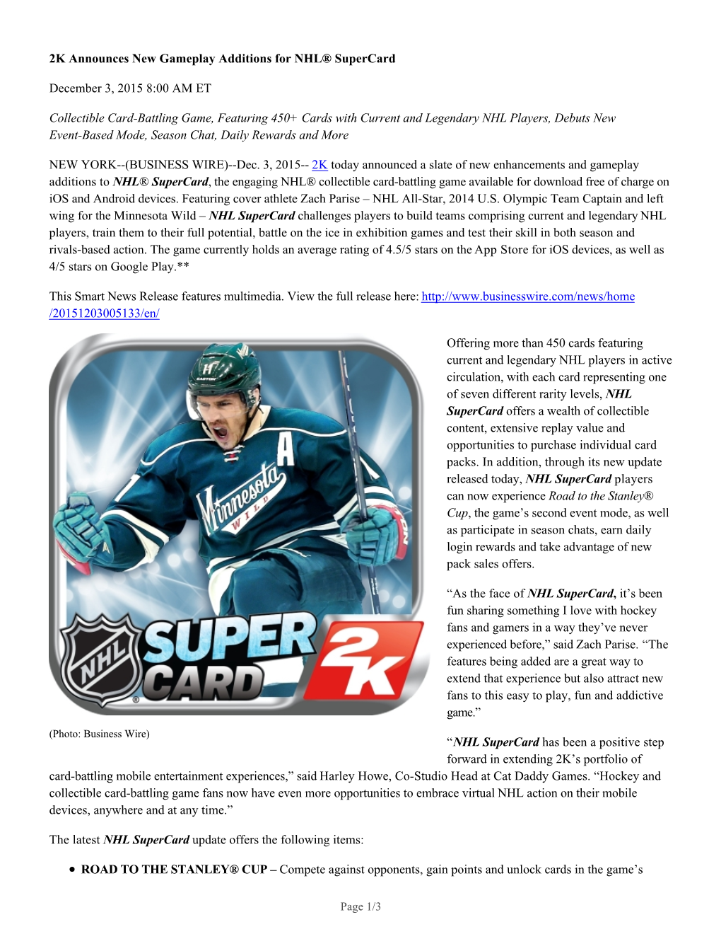 2K Announces New Gameplay Additions for NHL® Supercard