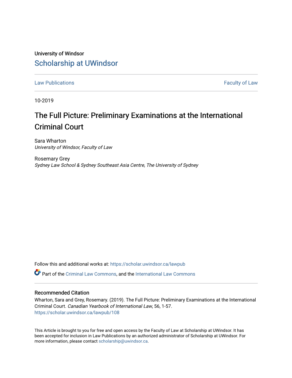 Preliminary Examinations at the International Criminal Court