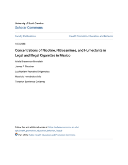 Concentrations of Nicotine, Nitrosamines, and Humectants in Legal and Illegal Cigarettes in Mexico