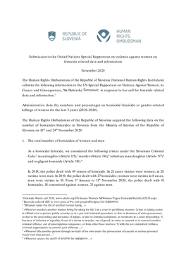 Submission to the United Nations Special Rapporteur on Violence Against Women on Femicide Related Data and Information