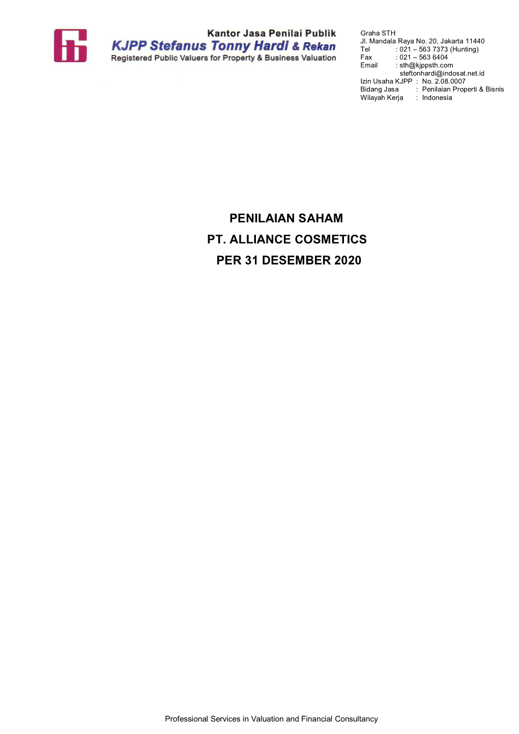 Penilaian Saham Pt. Alliance Cosmetics Per 31 Desember 2020