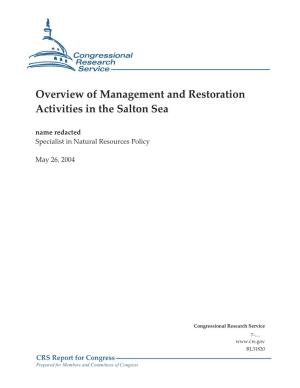 Overview of Management and Restoration Activities in the Salton Sea Name Redacted Specialist in Natural Resources Policy