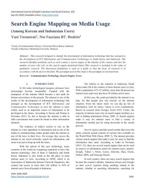Search Engine Mapping on Media Usage (Among Korean and Indonesian Users) Yuni Tresnawati1, Nor Fauziana BT