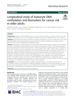 Longitudinal Study of Leukocyte DNA Methylation and Biomarkers for Cancer Risk in Older Adults Alexandra H