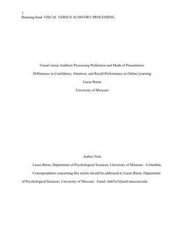Visual Versus Auditory Processing Preference and Mode of Presentation