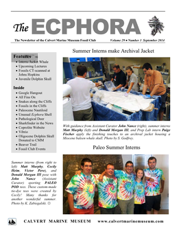 The ECPHORA the Newsletter of the Calvert Marine Museum Fossil Club Volume 29  Number 3 September 2014