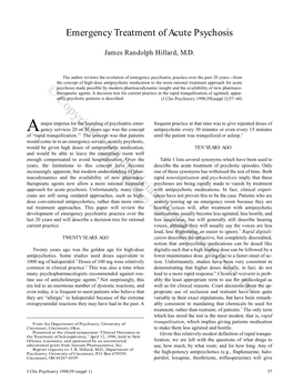 Emergency Treatment of Acute Psychosis