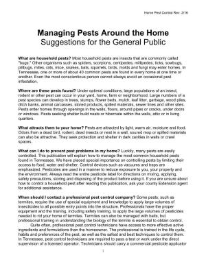 Managing Pests Around the Home Suggestions for the General Public