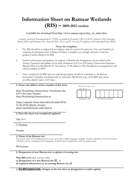 Information Sheet on Ramsar Wetlands (RIS) – 2009-2012 Version