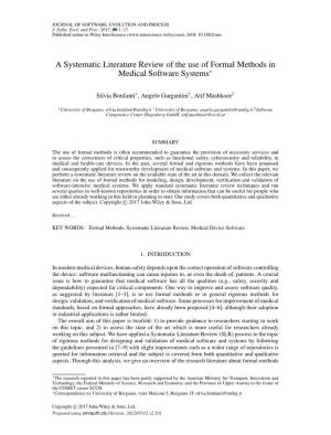 A Systematic Literature Review of the Use of Formal Methods in Medical Software Systems∗
