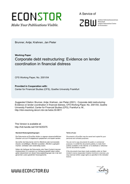 Corporate Debt Restructuring: Evidence on Lender Coordination in Financial Distress
