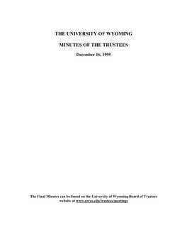 The University of Wyoming Minutes of the Trustees December 16, 1995 Page 4