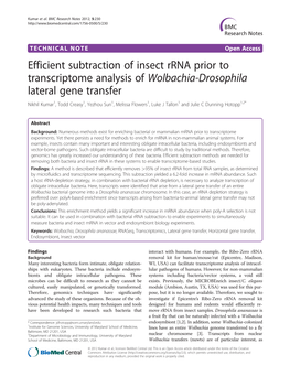 Efficient Subtraction of Insect Rrna Prior to Transcriptome Analysis Of