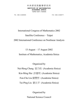 International Congress of Mathematics 2002 Satellite