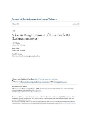 Arkansas Range Extension of the Seminole Bat (Lasiurus Seminolus) J