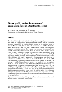 Water Quality and Emission Rates of Greenhouse Gases in a Treatment Reedbed