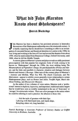 What Did John Marston Know About Shakespeare?