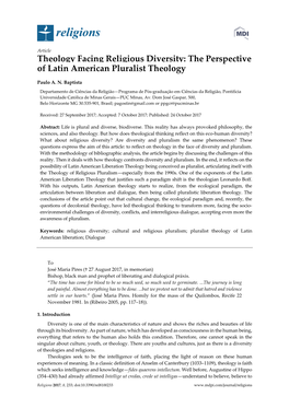 Theology Facing Religious Diversity: the Perspective of Latin American Pluralist Theology