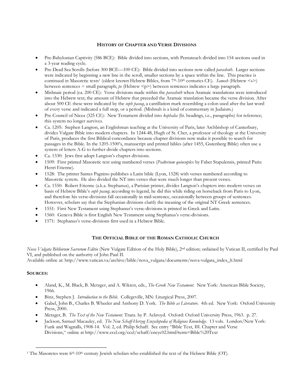 A Brief History of Chapter and Verse Divisions