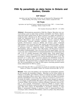 Filth Fly Parasitoids on Dairy Farms in Ontario and Quebec, Canada 417: 407 – 417 (2004)