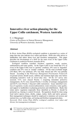 Innovative River Action Planning for the Upper Collie Catchment, Western Australia