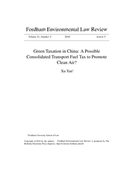 Green Taxation in China: a Possible Consolidated Transport Fuel Tax to Promote Clean Air?