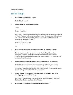 Teslin Tlingit Statement of Intent