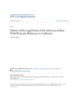 History of the Legal Status of the American Indian with Particular Reference to California Donald R