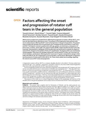 Factors Affecting the Onset and Progression of Rotator Cuff Tears in the General Population