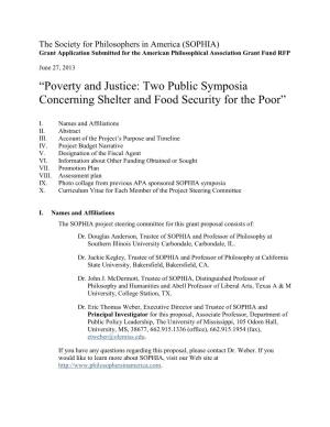 “Poverty and Justice: Two Public Symposia Concerning Shelter and Food Security for the Poor”