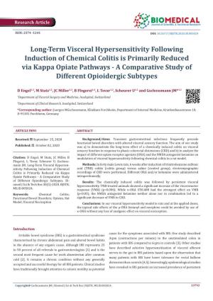 Long-Term Visceral Hypersensitivity Following Induction of Chemical