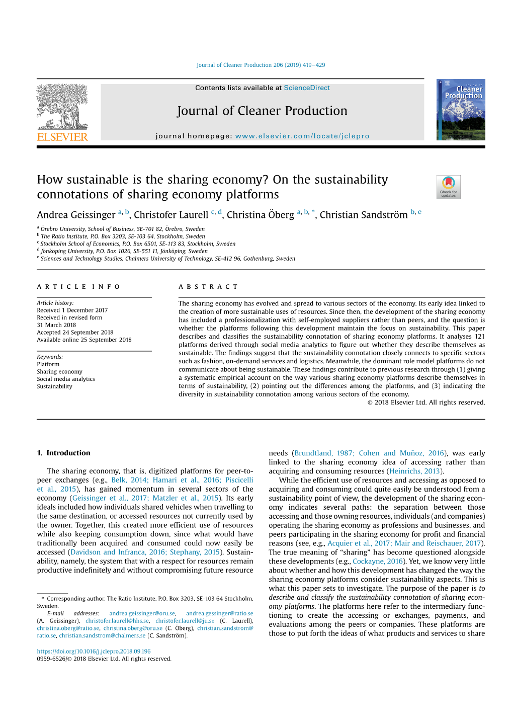 How Sustainable Is the Sharing Economy? on the Sustainability Connotations of Sharing Economy Platforms