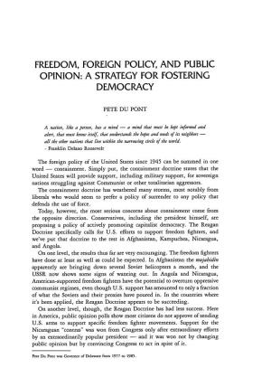 Freedom, Foreign Policy, and Public Opinion: a Strategy for Fostering Democracy
