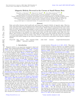 Magnetic Helicity Reversal in the Corona at Small Plasma Beta