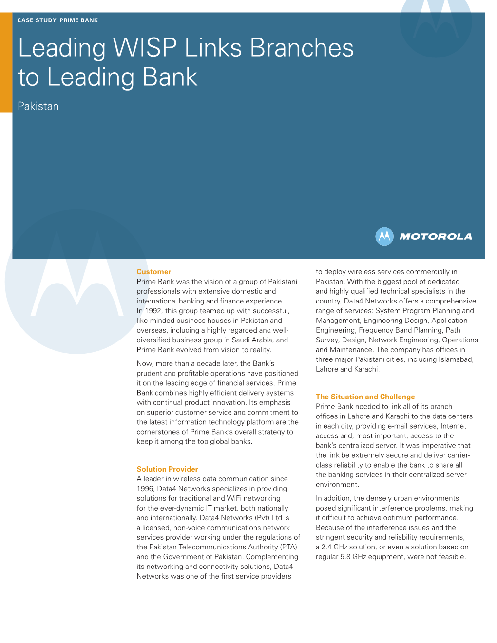 Leading WISP Links Branches to Leading Bank Pakistan