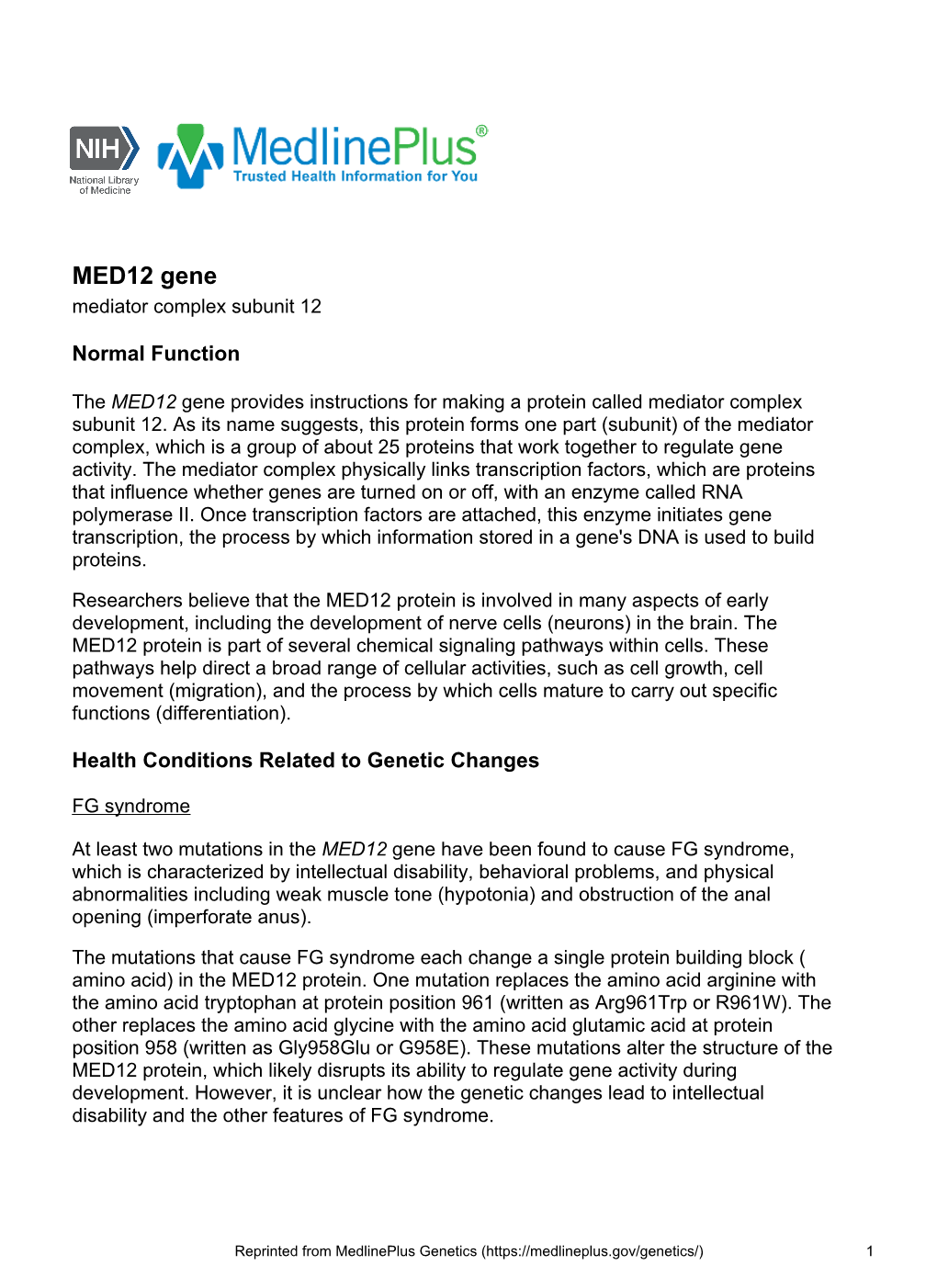 MED12 Gene Mediator Complex Subunit 12