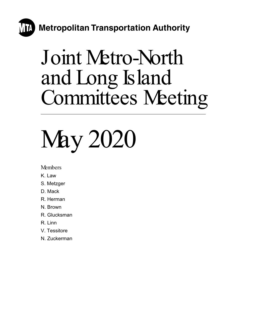 Joint Metro-North and Long Island Committees Meeting May 2020