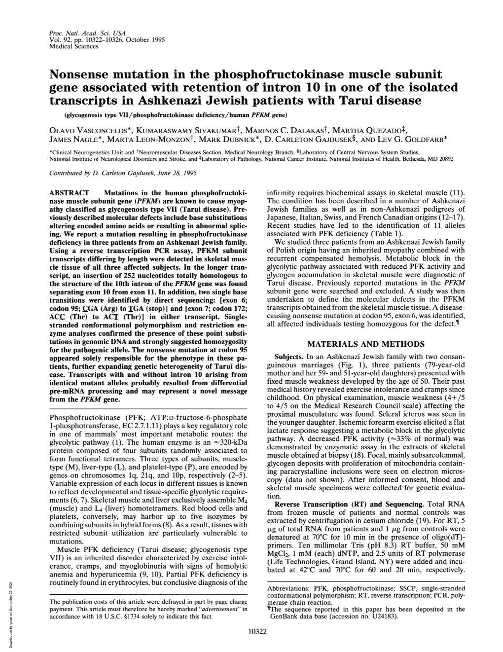 Nonsense Mutation in the Phosphofructokinase Muscle