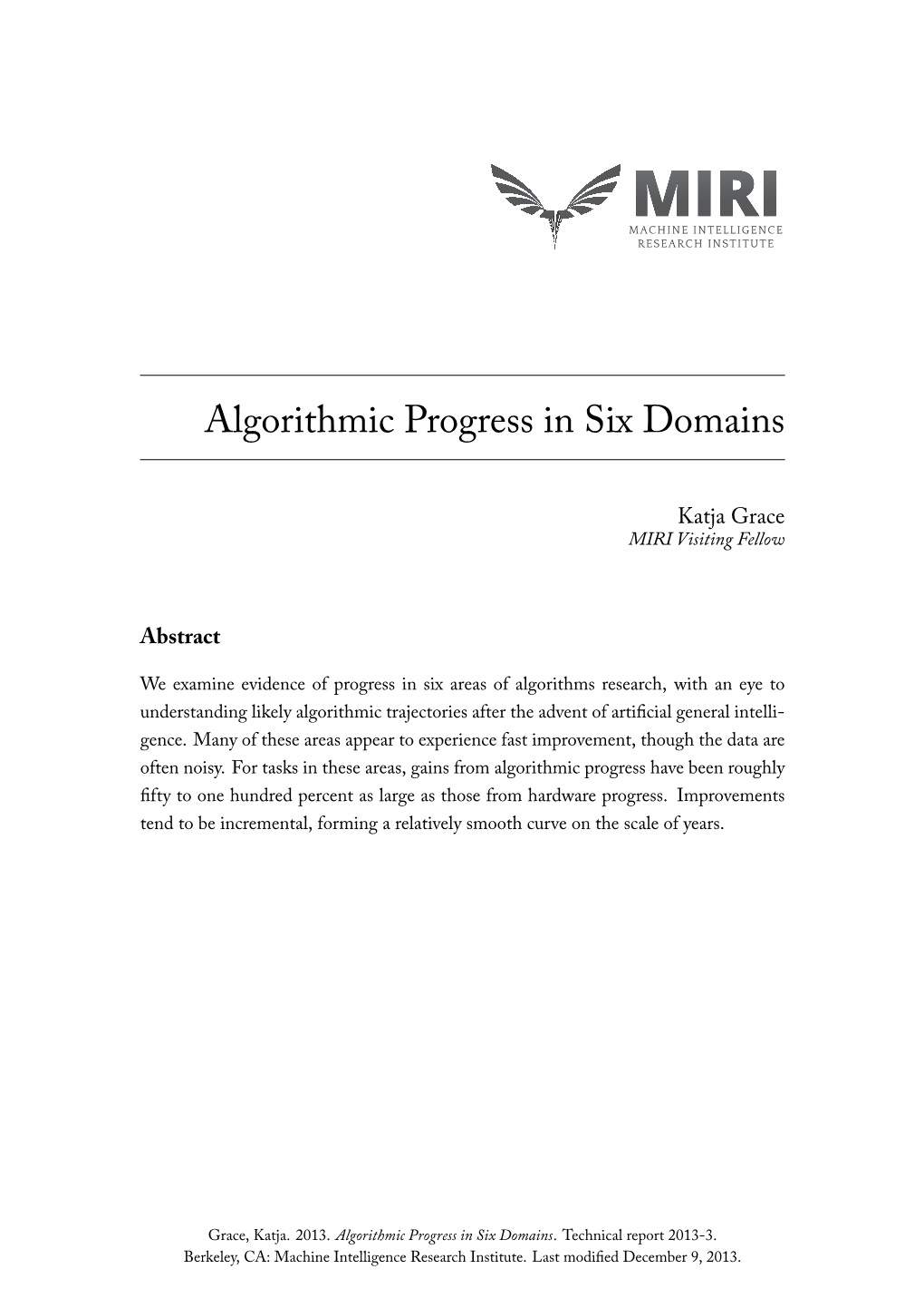 Algorithmic Progress in Six Domains